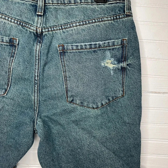 PTCL Women's Distressed High-Rise Denim Mid Thigh Shorts Blue Size 28 - Picture 9 of 13